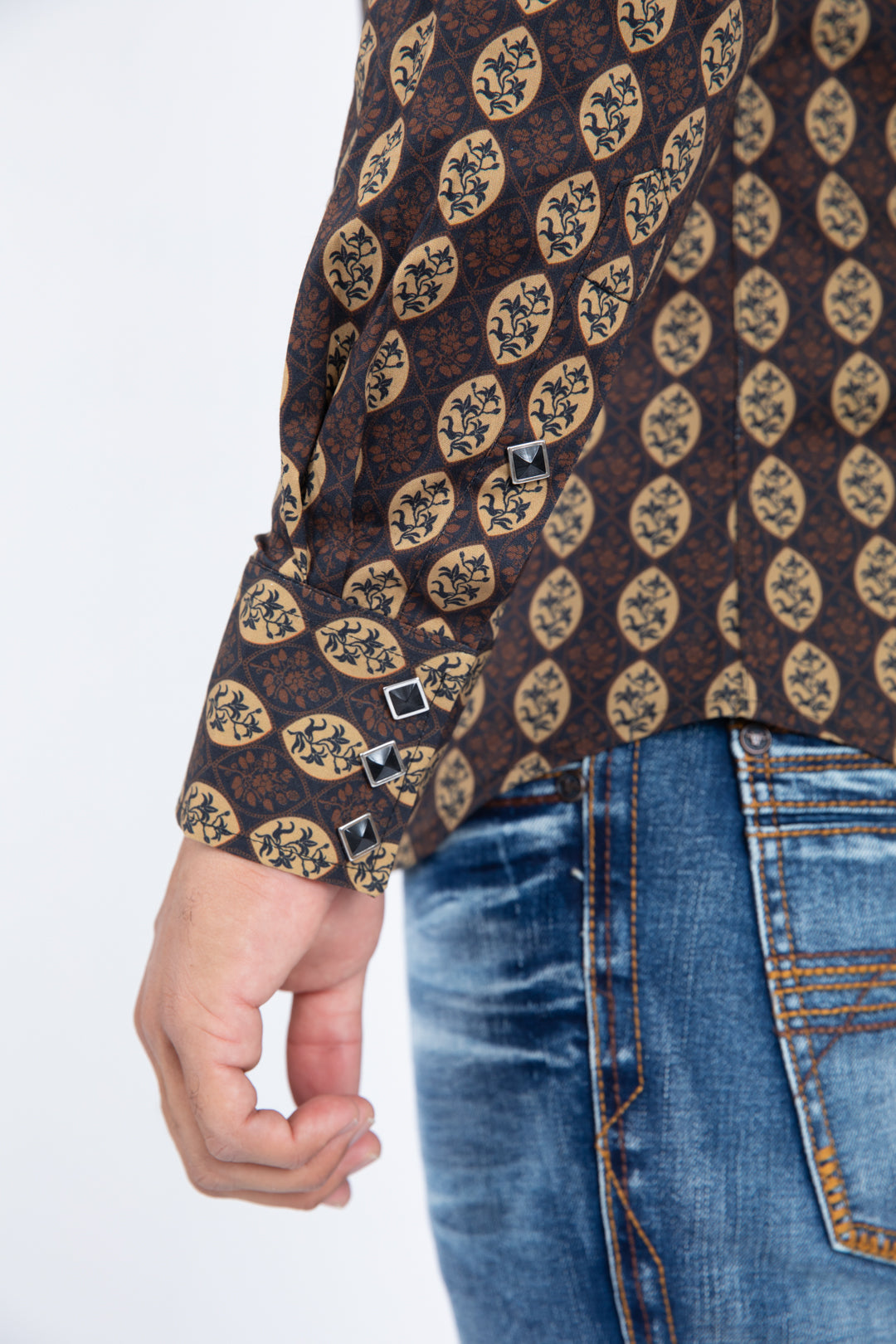 black ii micro pattern geometric western shirt platini