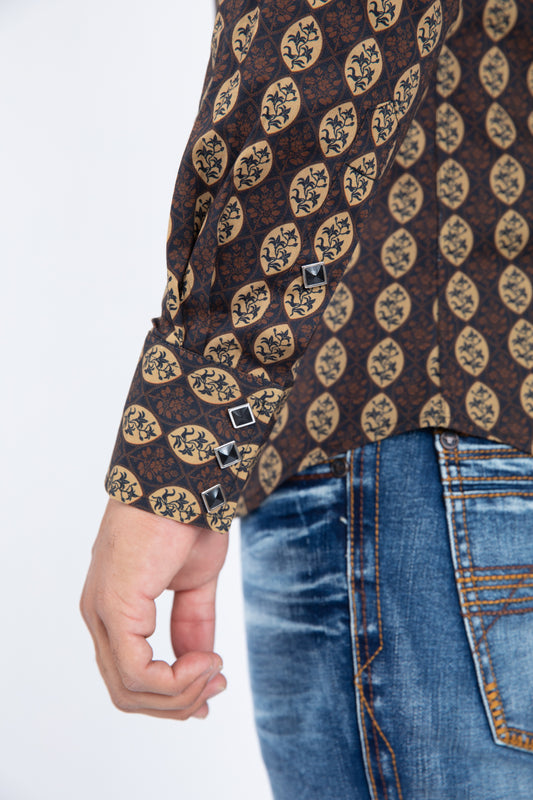 black dense paisley western shirt platini detail