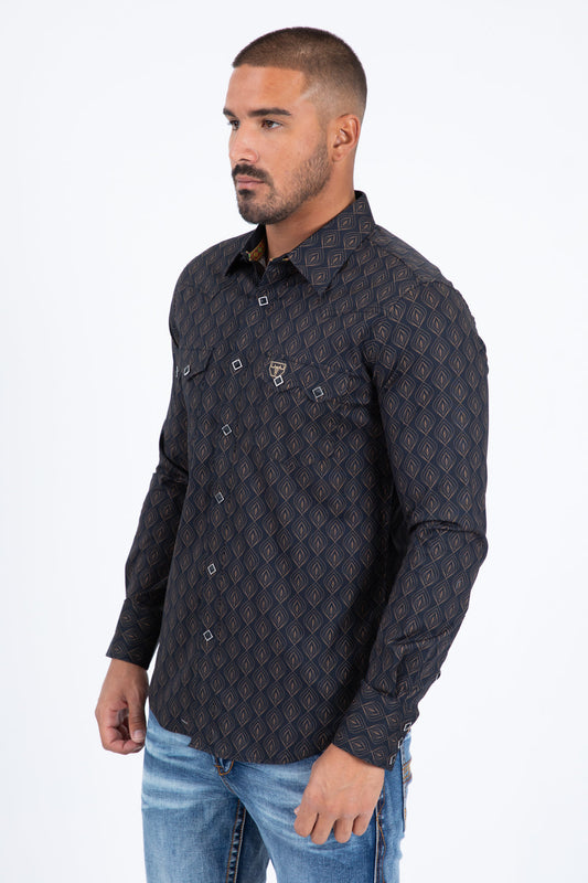 black rhombus geometric western shirt platini side
