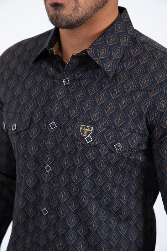black rhombus geometric western shirt platini detail