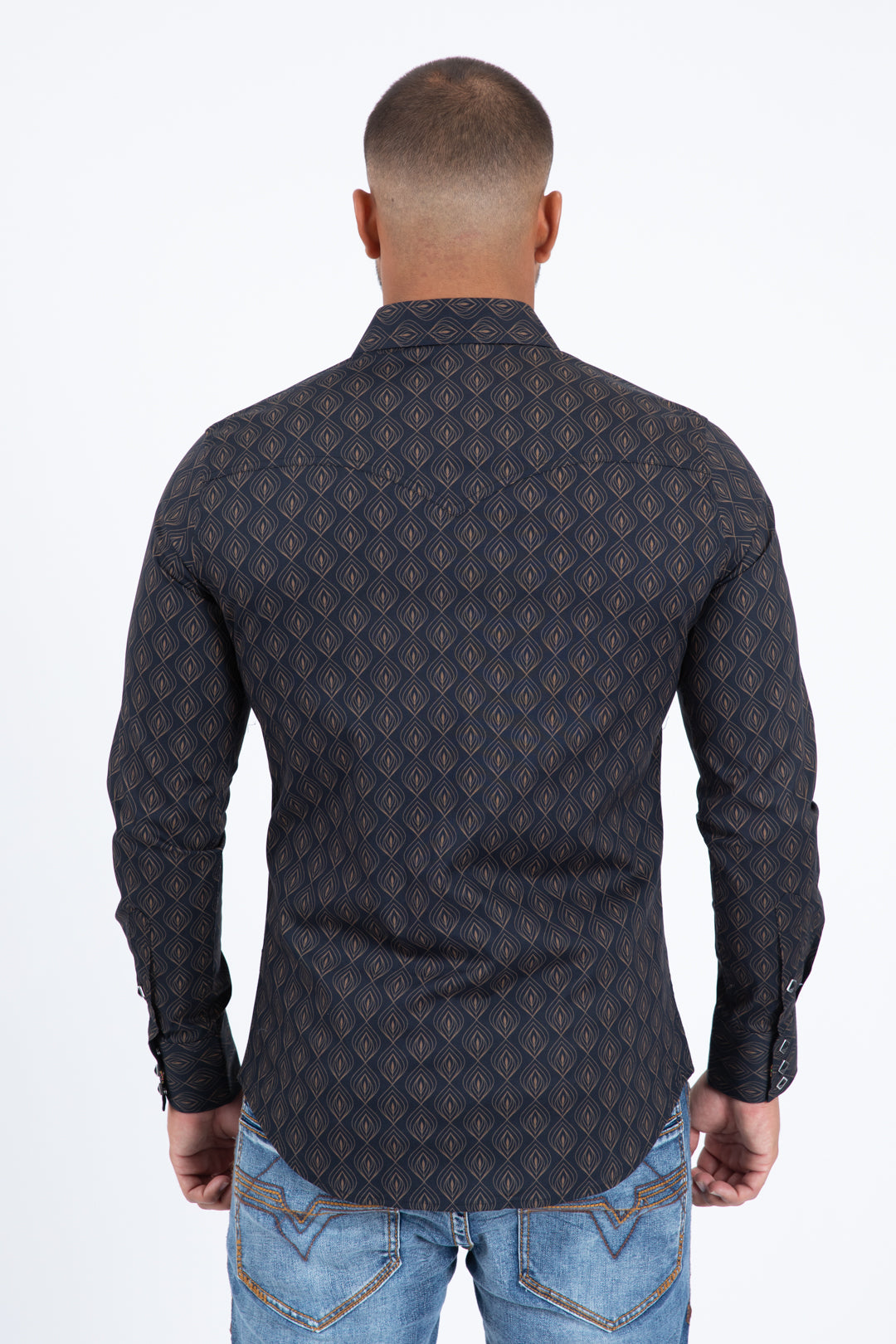 black micro pattern geometric western shirt platini