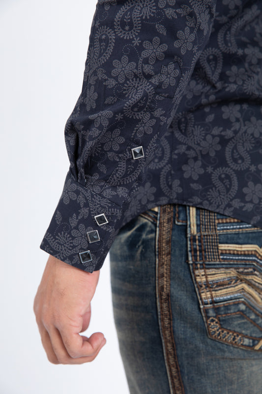 black organic botanical western shirt platini detail