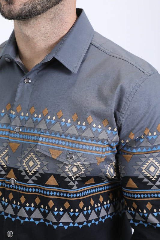 black geometric diamond western shirt platini detail