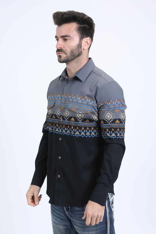 black geometric diamond western shirt platini side