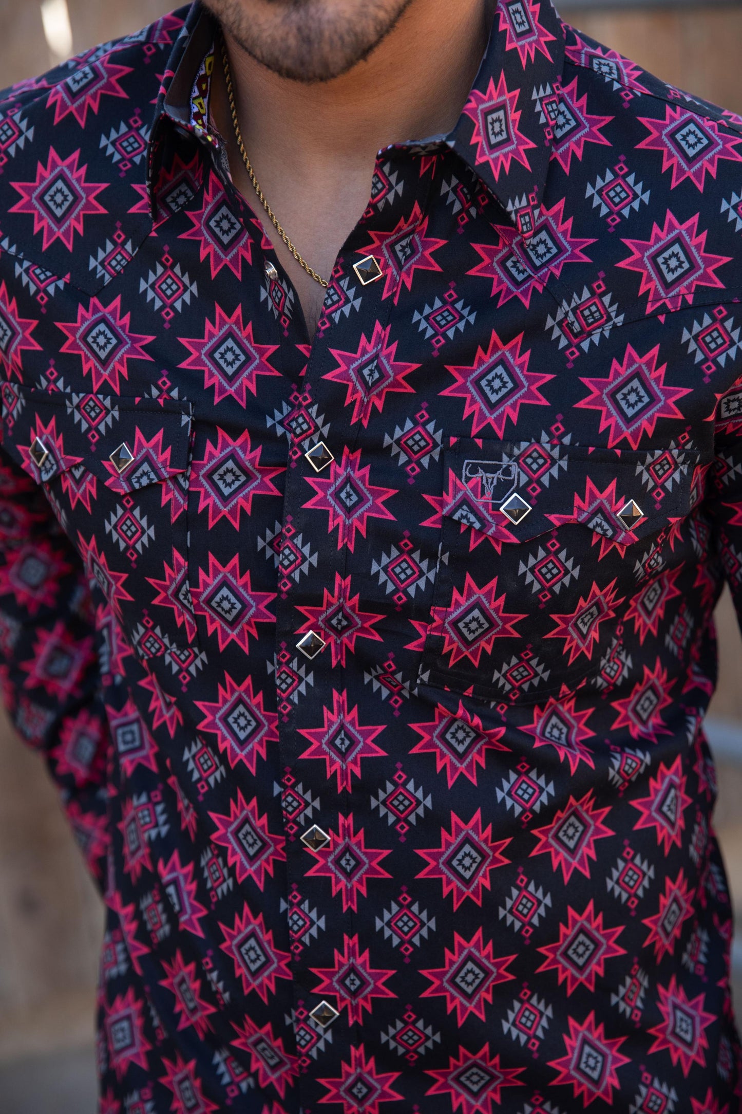 Mens Western Modern Fit Cotton/Spandex Long Sleeve Black Shirt with Snaps