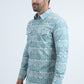 Mens Western Modern Fit Cotton/Spandex Long Sleeve Blue Shirt with Snaps