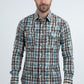 Mens Western Modern Fit Cotton/Spandex Long Sleeve Blue Shirt with Snaps