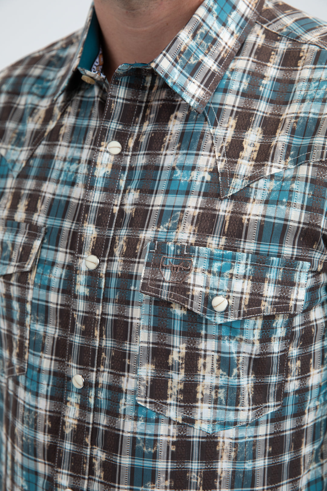 Mens Western Modern Fit Cotton/Spandex Long Sleeve Blue Shirt with Snaps