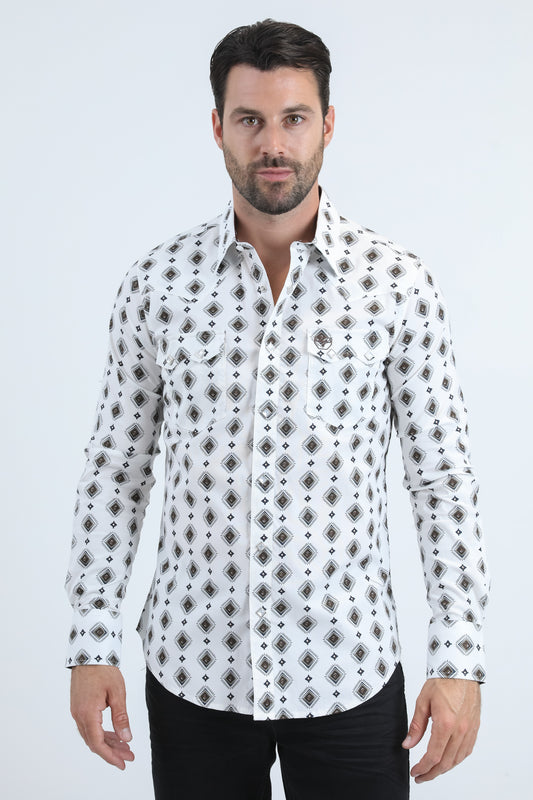 Mens Western Modern Fit Cotton/Spandex Long Sleeve Blue Shirt with Snaps