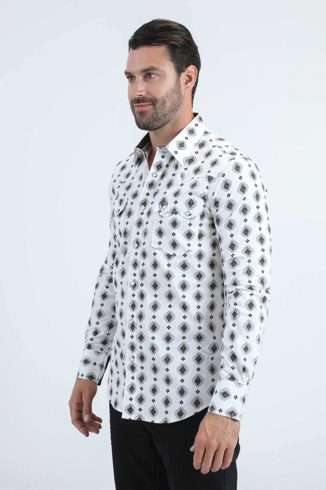Mens Western Modern Fit Cotton/Spandex Long Sleeve Blue Shirt with Snaps