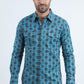 Mens Western Modern Fit Cotton/Spandex Long Sleeve Blue Shirt with Snaps