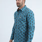 Mens Western Modern Fit Cotton/Spandex Long Sleeve Blue Shirt with Snaps