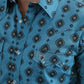 Mens Western Modern Fit Cotton/Spandex Long Sleeve Blue Shirt with Snaps
