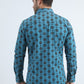 Mens Western Modern Fit Cotton/Spandex Long Sleeve Blue Shirt with Snaps