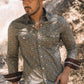 Mens Western Modern Fit Cotton/Spandex Long Sleeve Blue Shirt with Snaps