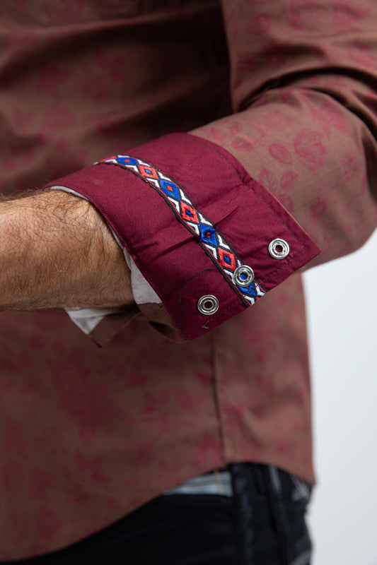 brown tribal diamond western shirt men platini detail-2