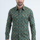 Mens Western Modern Fit Cotton/Spandex Long Sleeve Green Shirt with Snaps