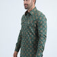 Mens Western Modern Fit Cotton/Spandex Long Sleeve Green Shirt with Snaps