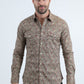 Mens Western Modern Fit Cotton/Spandex Long Sleeve Khaki Shirt with Snaps