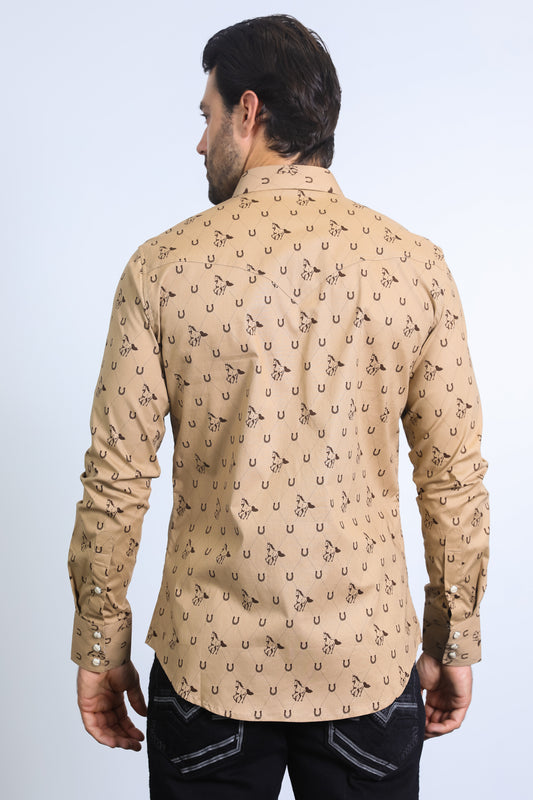 khaki classic solid luxe western shirt platini back