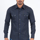 navy micro pattern geometric western shirt platini