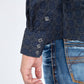 navy micro pattern geometric western shirt platini