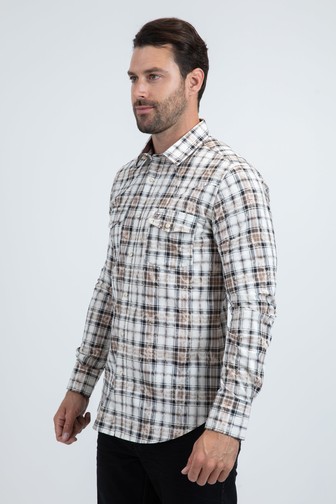 Mens Western Modern Fit Cotton/Spandex Long Sleeve White Shirt with Snaps