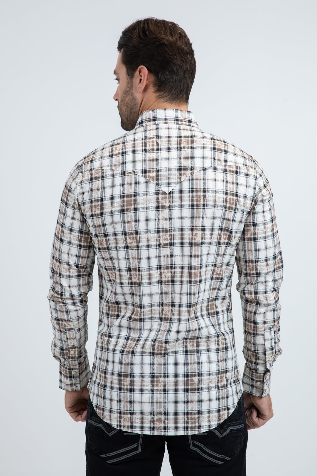 Mens Western Modern Fit Cotton/Spandex Long Sleeve White Shirt with Snaps