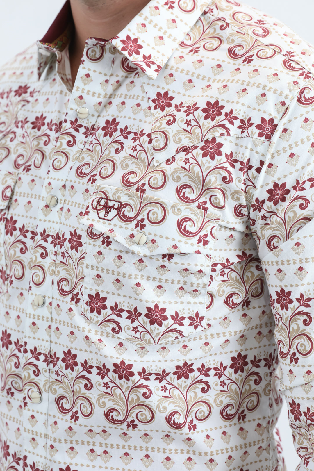 Mens Western Modern Fit Cotton/Spandex Long Sleeve White Shirt with Snaps