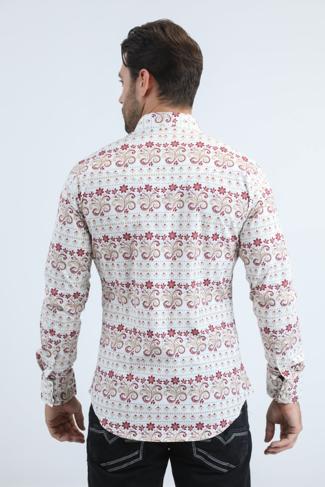 Mens Western Modern Fit Cotton/Spandex Long Sleeve White Shirt with Snaps