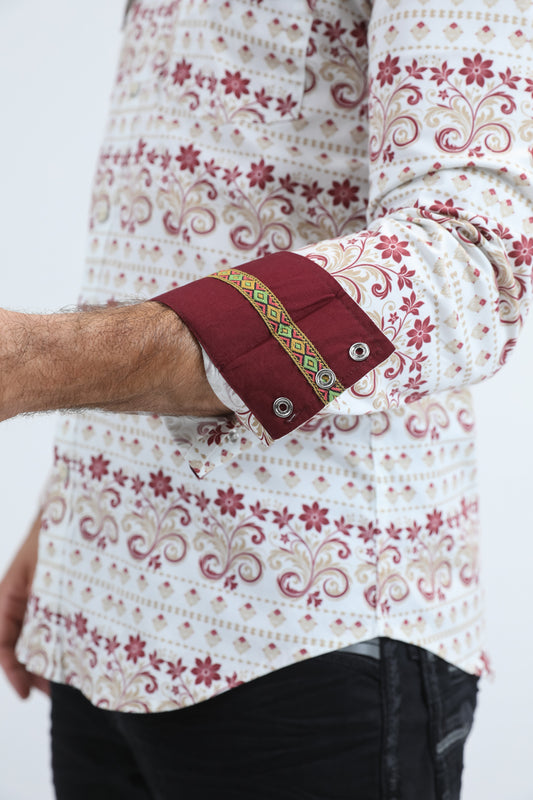 white large scale botanical western shirt platini detail