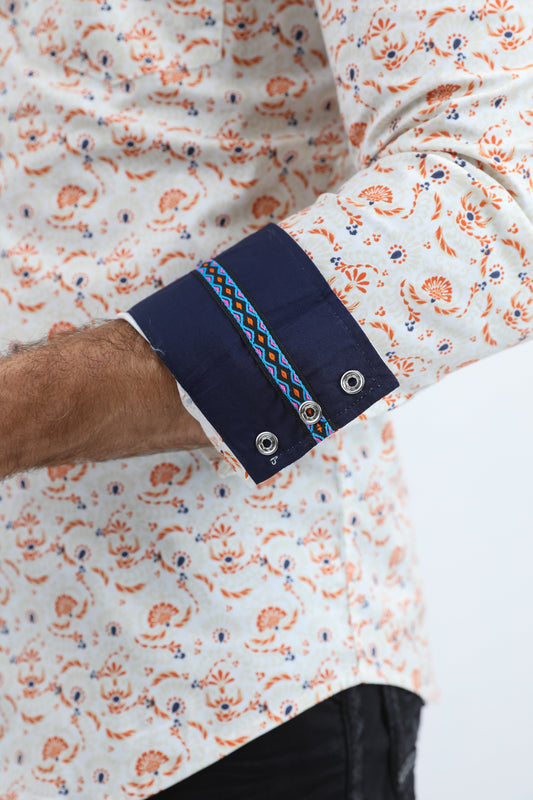 white vibrant paisley western shirt platini detail