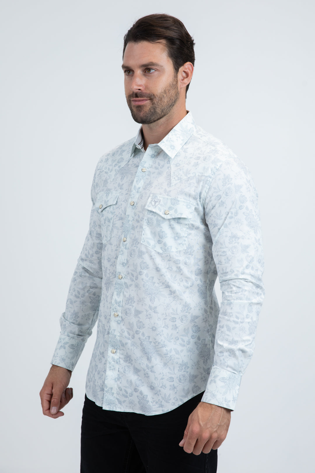 Mens Western Modern Fit Cotton/Spandex Long Sleeve White Shirt with Snaps