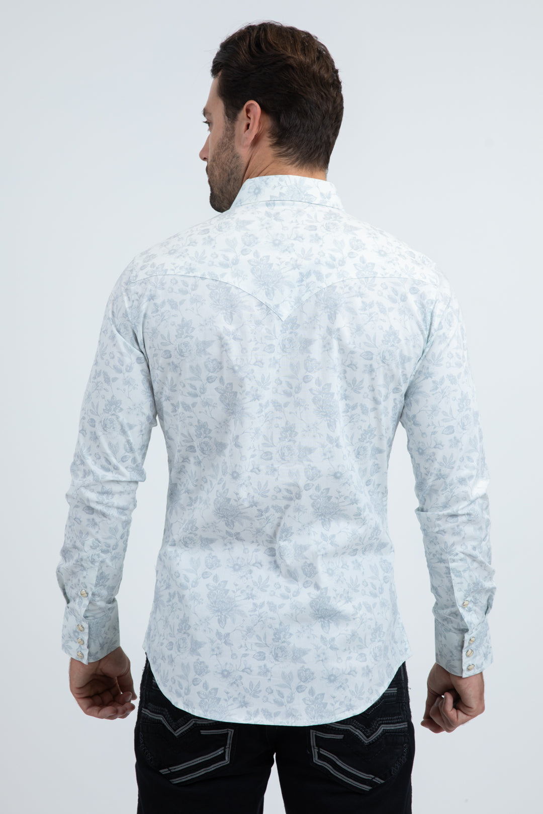 Mens Western Modern Fit Cotton/Spandex Long Sleeve White Shirt with Snaps