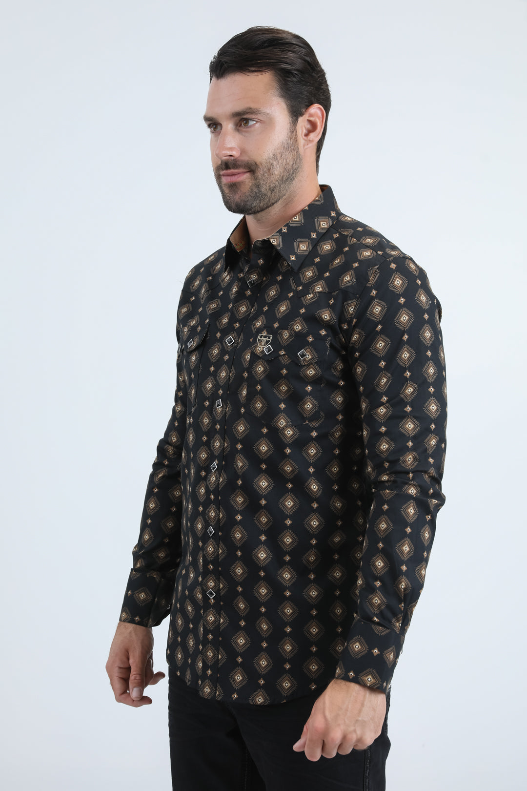 Mens Western Modern Fit Cotton/Spandex Long Sleeve White Shirt with Snaps