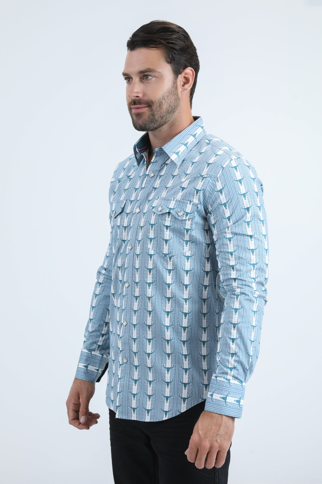 Mens Western Modern Fit Cotton/Spandex Long Sleeve White Shirt with Snaps
