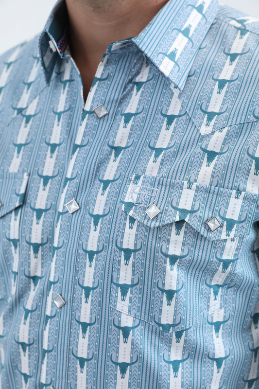 white tonal floral western shirt men platini close-up