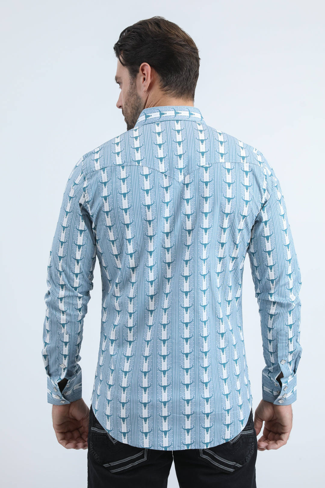 Mens Western Modern Fit Cotton/Spandex Long Sleeve White Shirt with Snaps