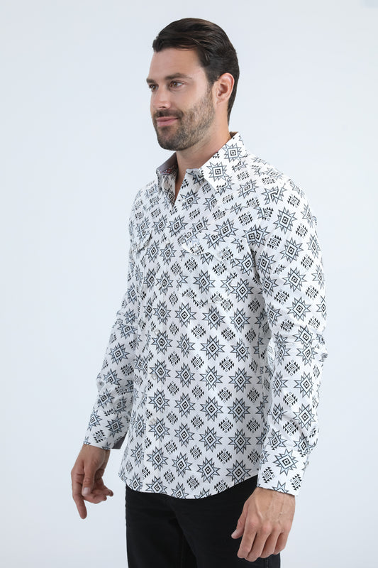 white tribal stripe western shirt men platini back