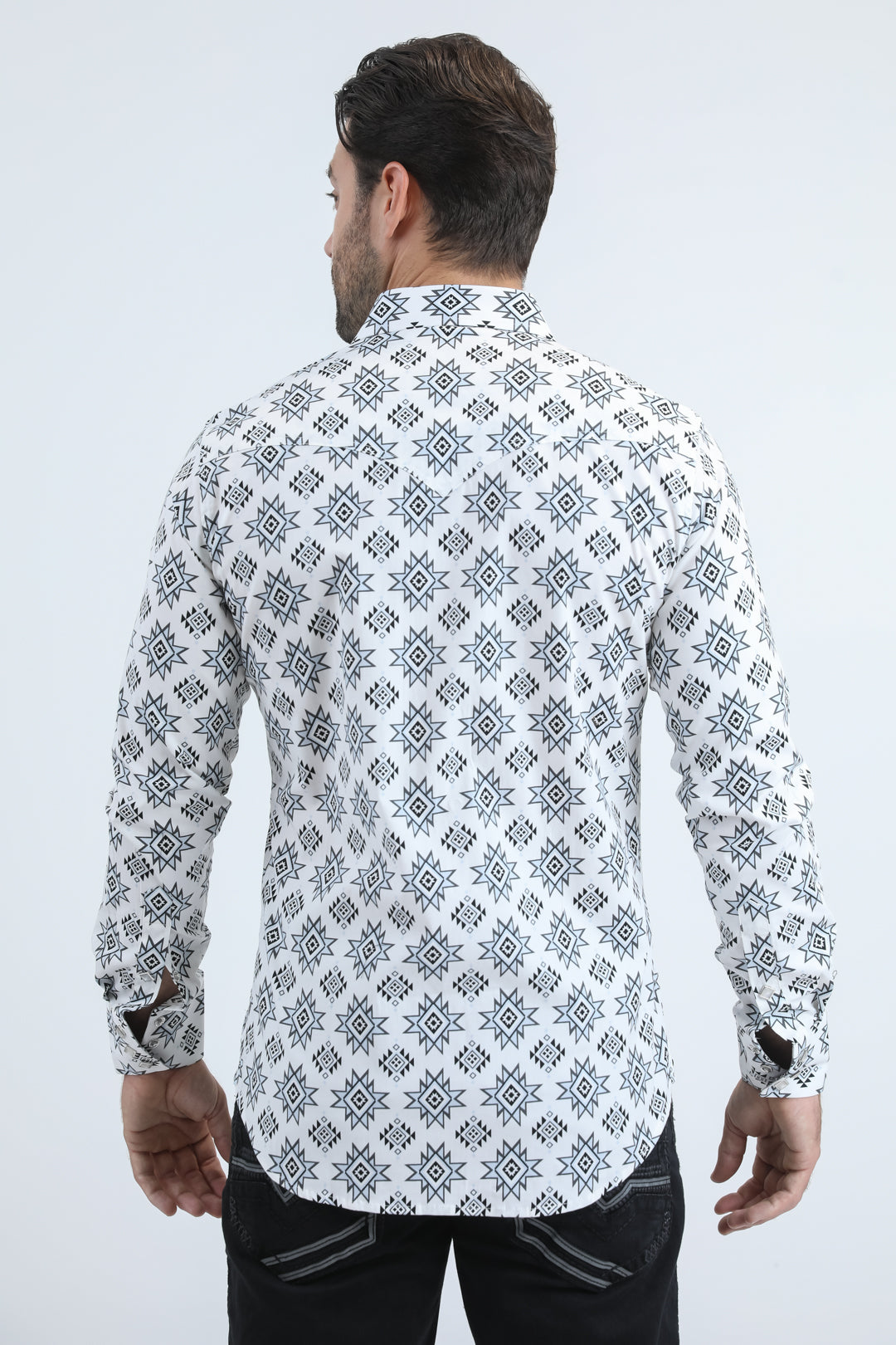 Mens Western Modern Fit Cotton/Spandex Long Sleeve White Shirt with Snaps