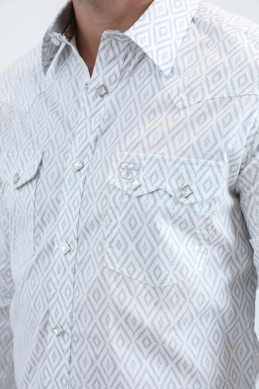 white medallion repeat western shirt men platini close-up