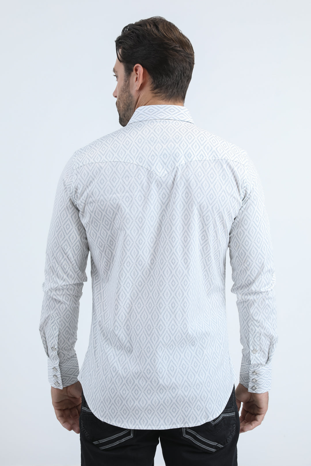 Mens Western Modern Fit Cotton/Spandex Long Sleeve White Shirt with Snaps