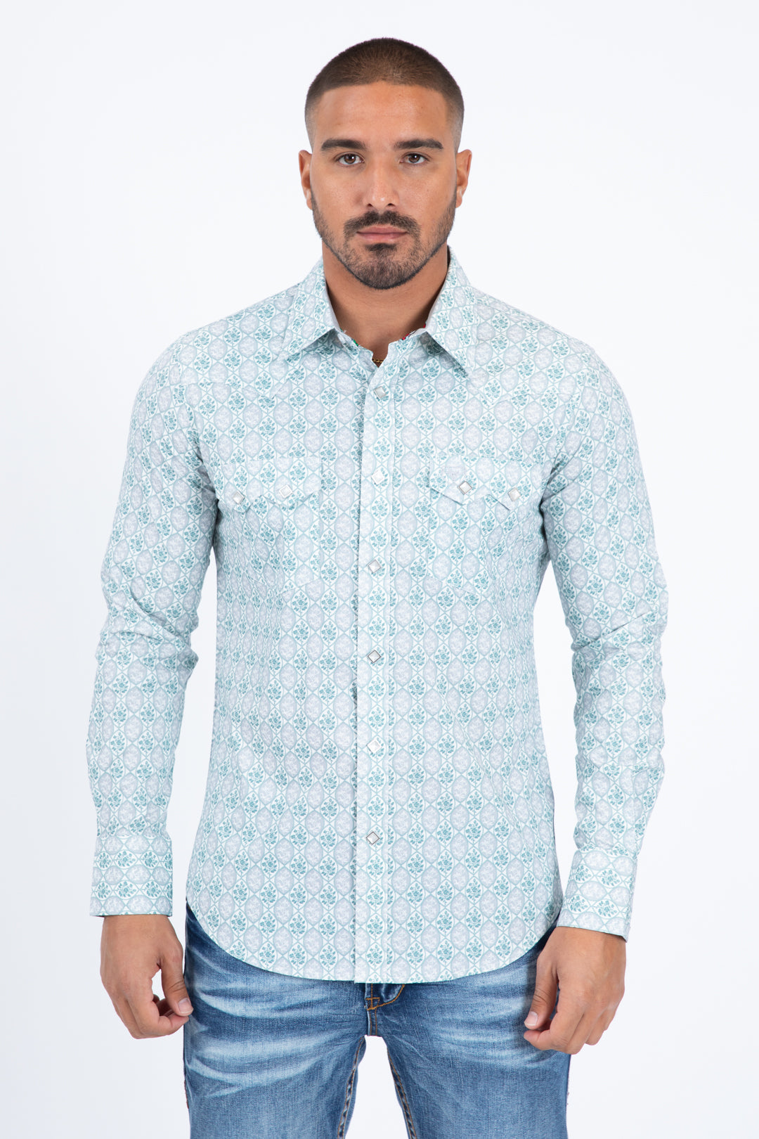 white ii micro pattern geometric western shirt platini