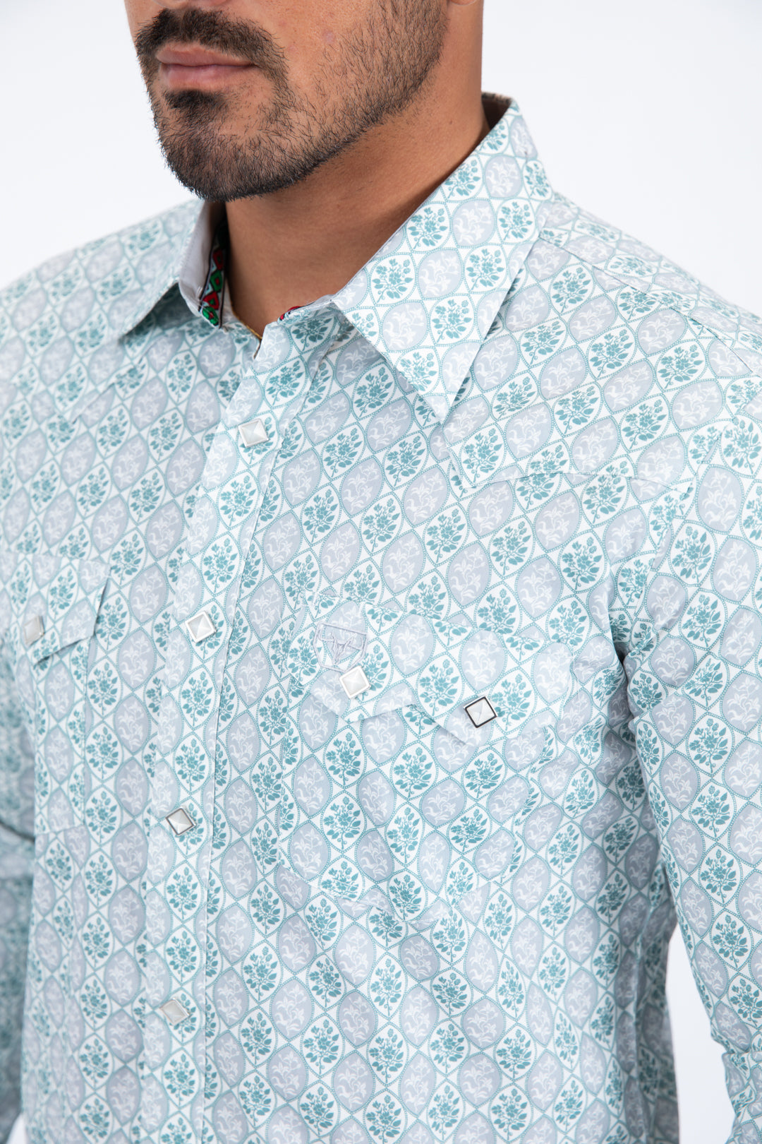 white ii micro pattern geometric western shirt platini