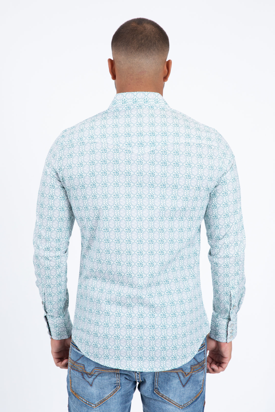 white ii micro pattern geometric western shirt platini