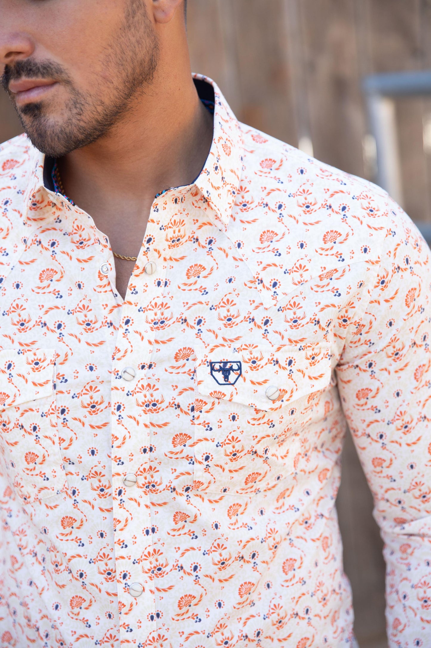 Mens Western Modern Fit Cotton/Spandex Long Sleeve White Shirt with Snaps