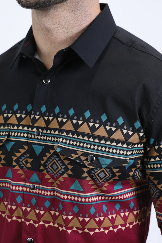 wine geometric diamond western shirt men platini close-up