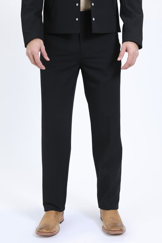 Mens Poly-Stretch Fit Western Black Suit Pants