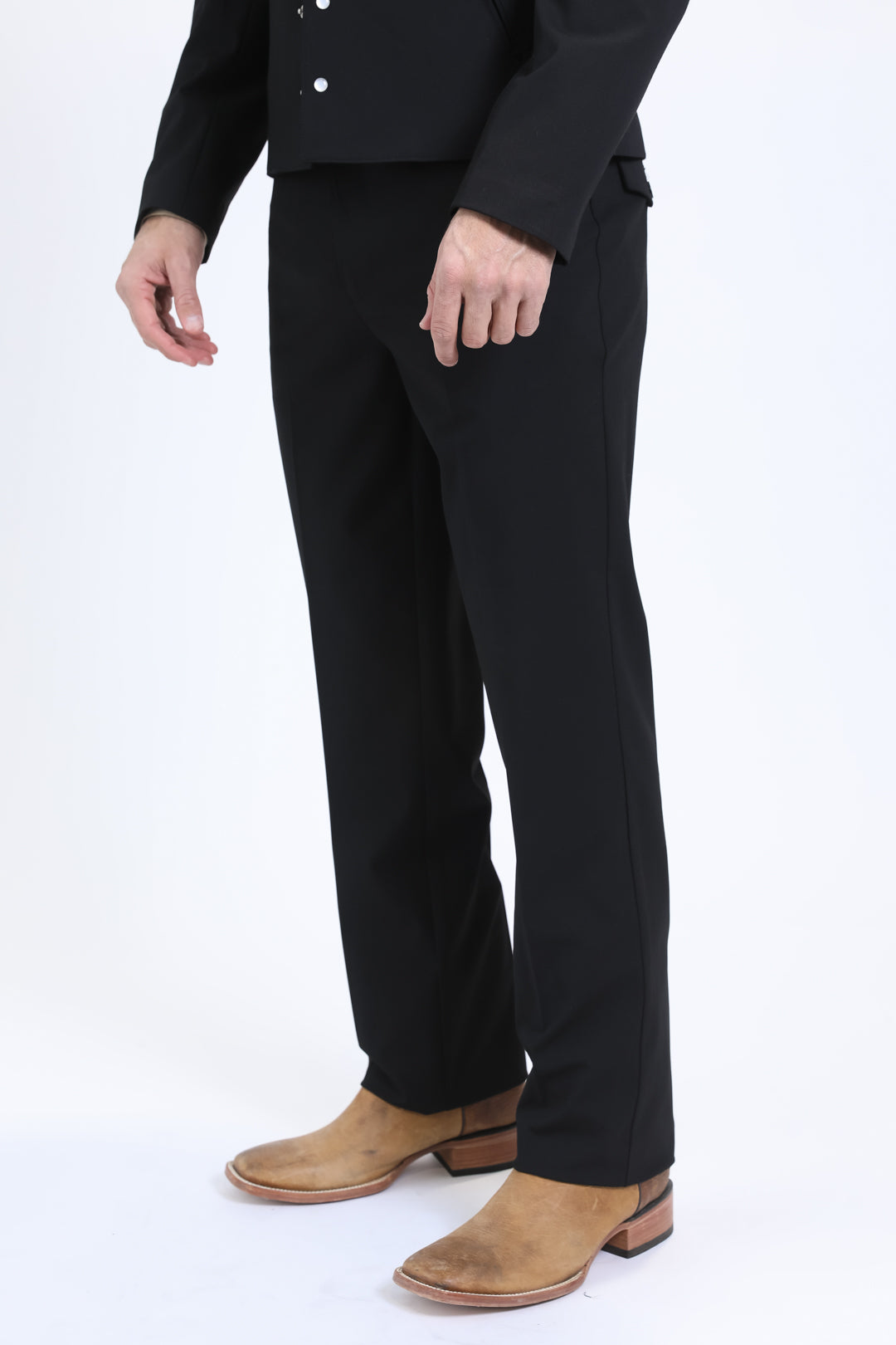 Mens Poly-Stretch Fit Western Black Suit Pants