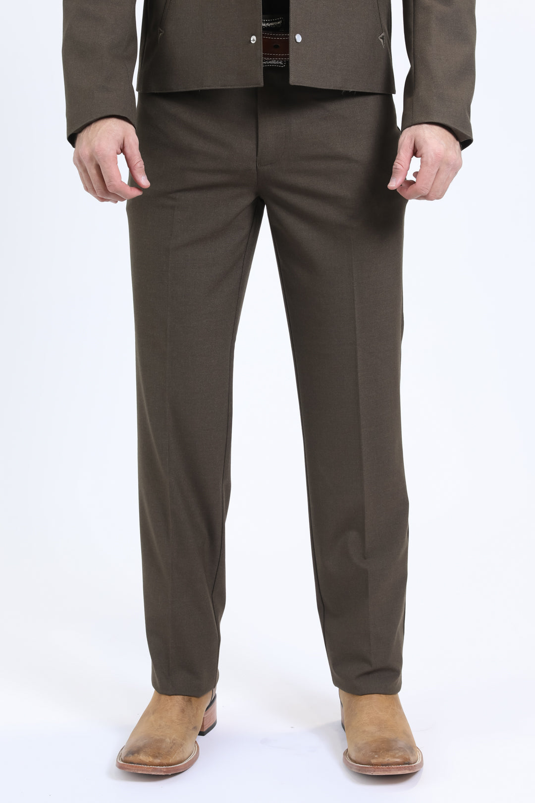 Mens Poly-Stretch Fit Western Brown Suit Pants